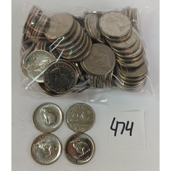 LOT OF 125 - 1960'S CDN 5 CENT COINS