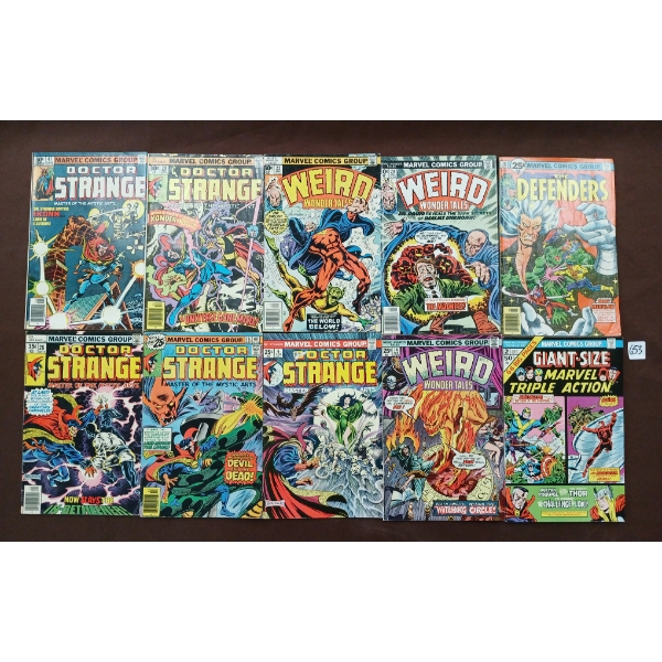 LOT OF 10 - MARVEL COMIC BOOKS - DOCTOR STRANGE, WEIRD WONDER TALES, THE DEFENDERS, ETC