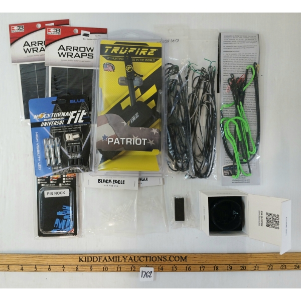 LOT OF 12 - ARCHERY ACCESSORIES - ULTRAVIEW HUNTING CARTRIDGE, ARROW WRAPS, STRING, NOCKS, ETC