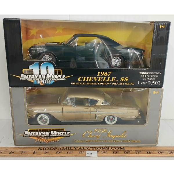 ERTL DIECAST AMERICAN MUSCLE '58 CHEVY IMPALA & '67 CHEVELLE SS MODELS