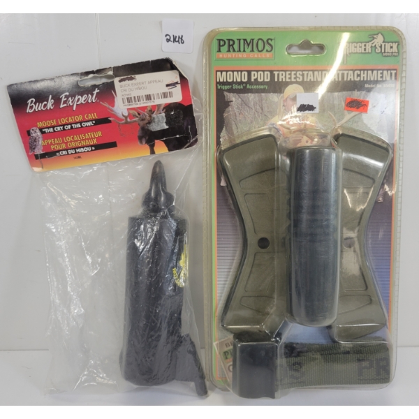 LOT OF 2 - PRIMOS MONO POD TREESTAND ATTACHMENT & BUCK EXPERT MOOSE CALL - SEALED