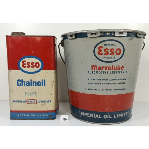 LOT OF 2 - ESSO 1GAL CHAINOIL & 25LBS MARVELUBE CANS
