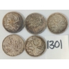 Image 1 : LOT OF 5 - 1953 & 1962-1964 CDN 25 CENT SILVER COINS