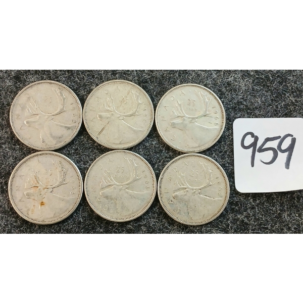 LOT OF 6 - 1962-1966 CDN 25 CENT COINS