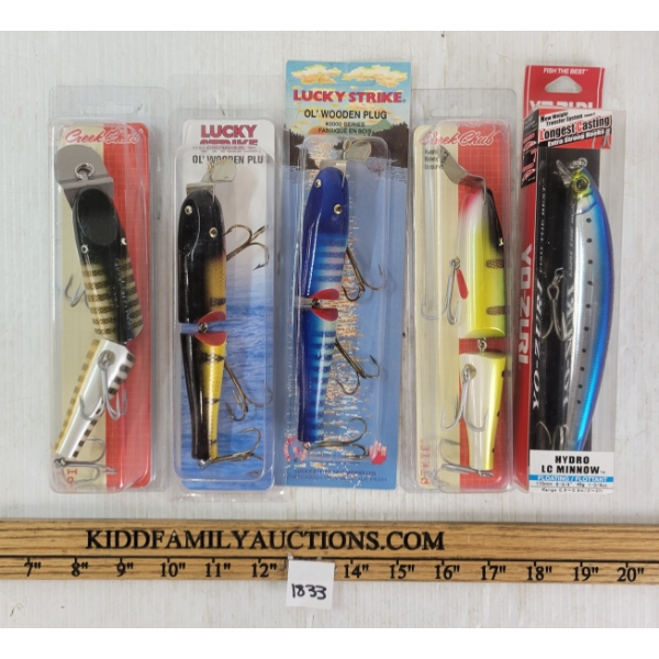 LOT OF 5 - FISHING LURES - INCL LUCKY STRIKE, CREEK CHUB & YO-ZURI