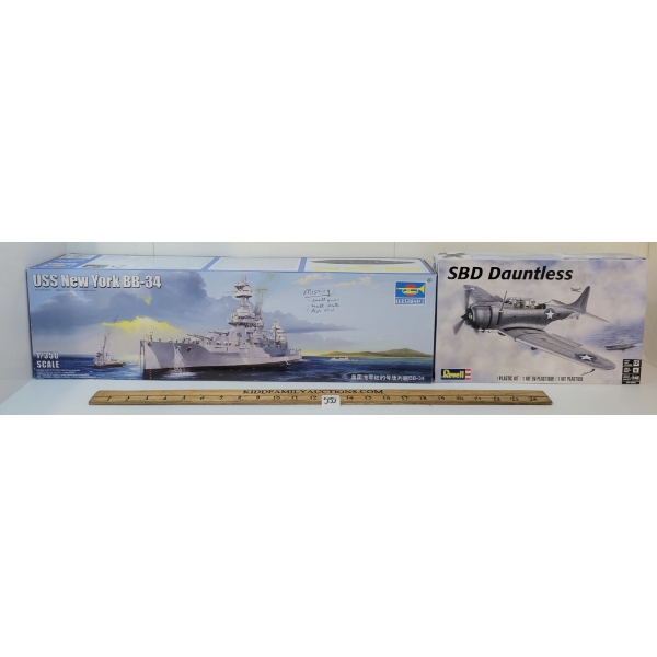 LOT OF 2 - REVELL & TRUMPETER SBD DAUNTLESS & USS NEW YORK BB-34 MODEL KITS