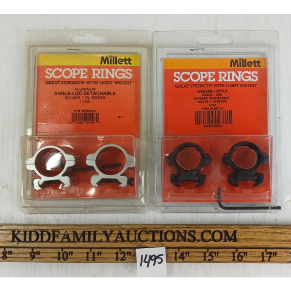 LOT OF 2 - MILLET 1IN LOW SCOPE RINGS - SIVER & MATTE BLACK