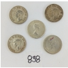 Image 2 : LOT OF 5 - 1945 - '65 CDN 50 CENT SILVER COINS