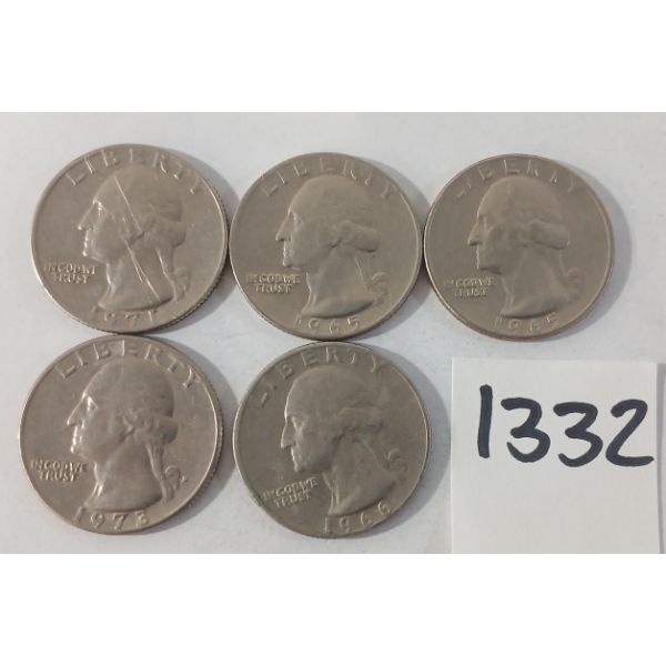 LOT OF 5 - U.S. 25 CENT COINS - 1965 to 1973
