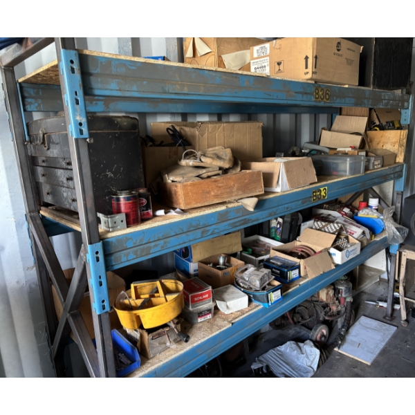 JOB LOT - STEEL RACK W/ CONTENTS