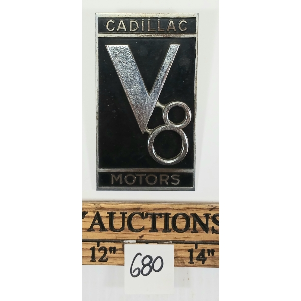 1936 CADILLAC V8 MOTORS RAD BADGE