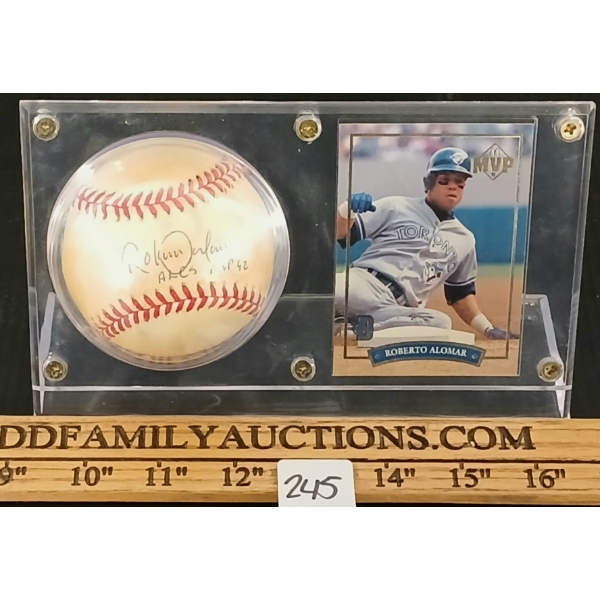 1992 MLB MVP TORONTO BLUE JAYS ROBERTO ALOMAR CARD & BASEBALL - AUTOGRAPHED