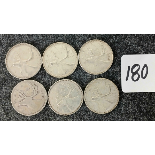 LOT OF 6 - 1932, '40, '66, '68 CDN 25 CENT COINS