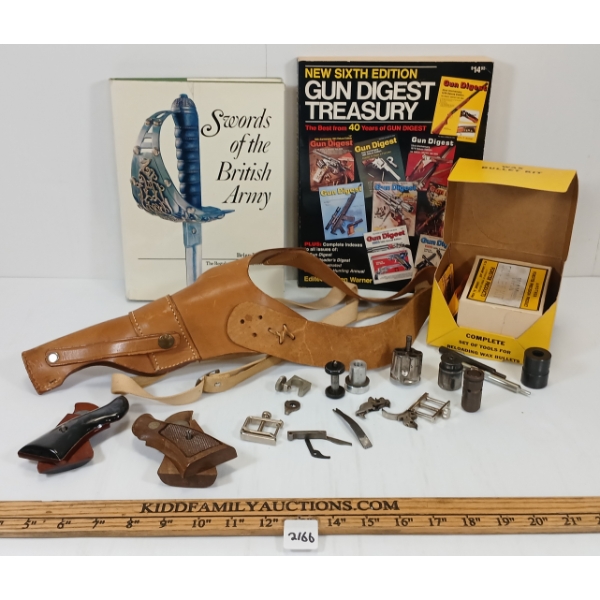 LOT OF 5 - FORSTER-APPELT WAX BULLET KIT, BRAUER BROS PISTOL HOLSTER, SMITH & WESSON GRIPS, ETC 