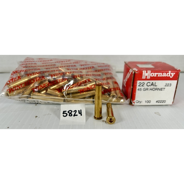 BRASS / BULLETS: 73X WIN .22 HORNET & 100X HDY .22 CAL 45 GR