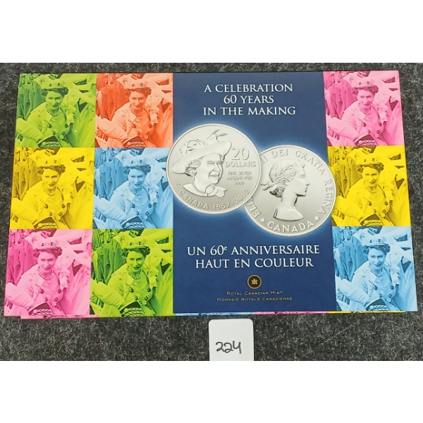 2012 RCM SILVER $20 COIN - A CELEBRATION 60 YRS IN THE MAKING