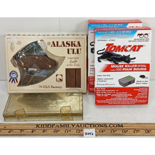 LOT OF 4 - SURGEONS KNIVES - THE ALASKA ULU KNIFE - TOMCCAT MOUSE TRAPS