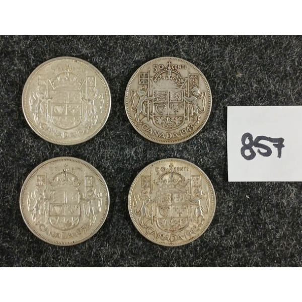 LOT OF 4 - 1942 & 1958 CDN 50 CENT SILVER COINS
