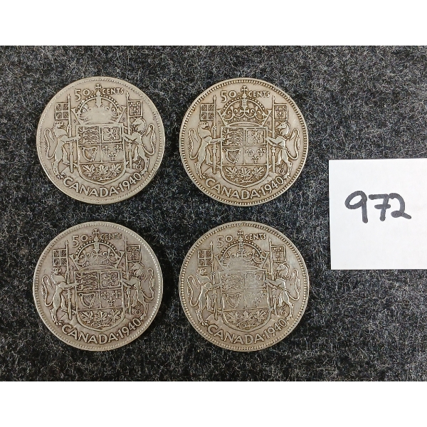 LOT OF 4 - 1940 CDN 50 CENT SILVER COINS