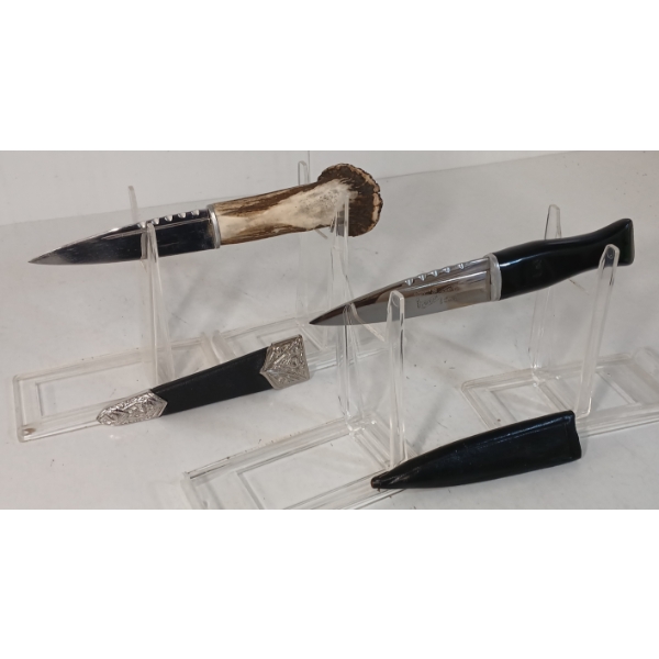 LOT OF 2 - SCOTTISH SGIAN DUBH KNIVES W/ LEATHER SHEATHS