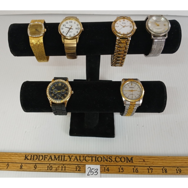 LOT OF 6 - 2 TONED WATCHES - INCL NEW TIMES, ESQ, ESPERANTO, ETC