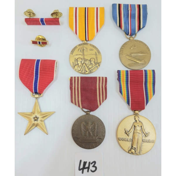 LOT OF 5 - U.S. MEDALS - BRONZE STAR, WWII, AMERICAN CAMPAIGN, ETC