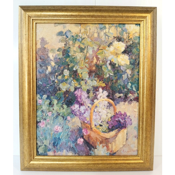 GARDEN SCENE BY EDWARD NEAT - FRAMED OIL ON BOARD