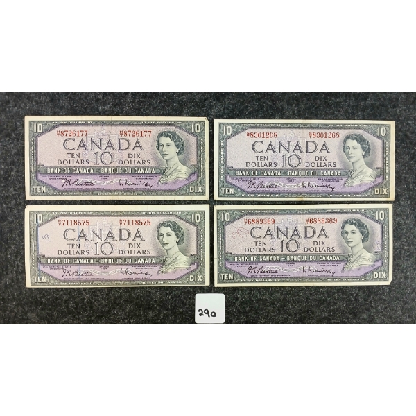 LOT OF 4 - 1954 CDN $10 BANKNOTES