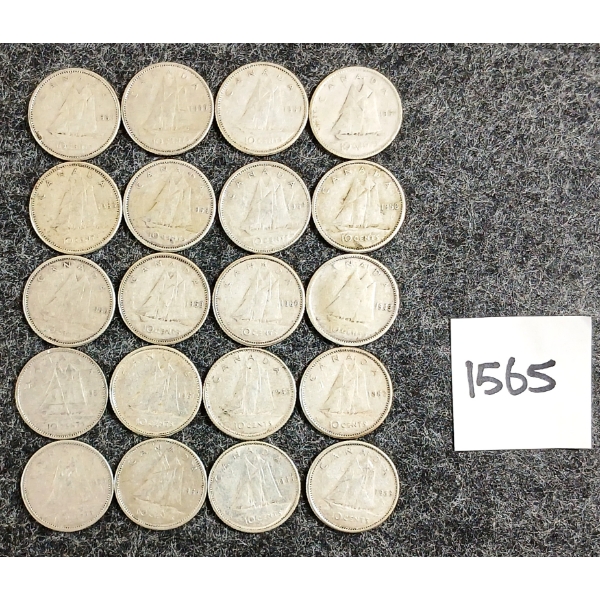 LOT OF 20 - 1943-1966 CDN 10 CENT SILVER COINS