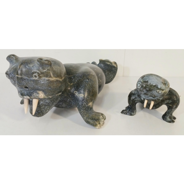 LOT OF 2 - "TWO SEAL SPIRITS" BY MAUDIE RACHEL OKITTUQ (PRS CDN ARTIST) - STONE & BONE