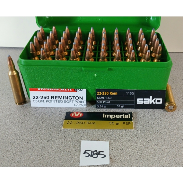 AMMO: 50X MIXED .22-250 REM - 55 & 110GR - SP & PSP - FACTORY LOADS 
