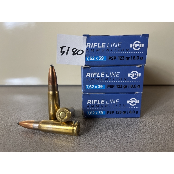 AMMO: 60X PPU 7.62X39 123GR. POINTED SOFT POINT