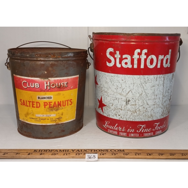LOT OF 2 - CLUB HOUSE SALTED PEANUTS & STAFFORD FOODS TINS