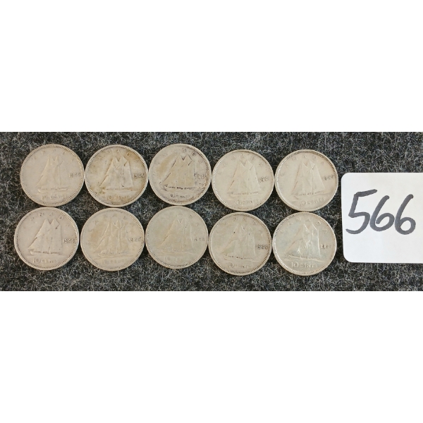 LOT OF 10 - 1944 CDN 10 CENT COINS