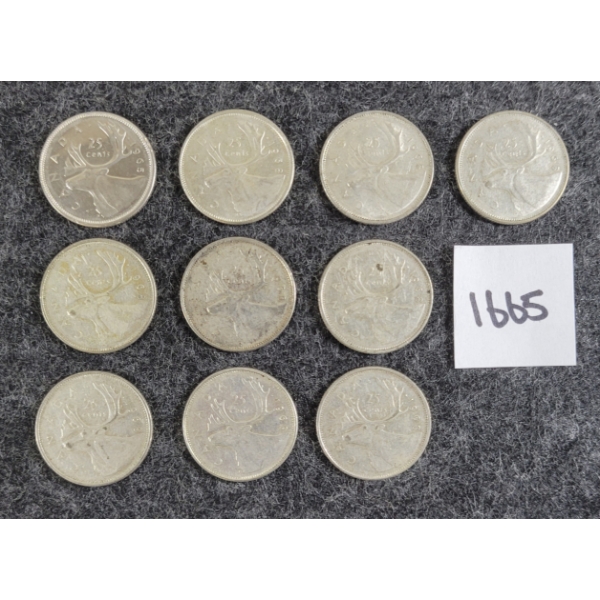 LOT OF 10 - 1968 CDN 25 CENT SILVER COINS