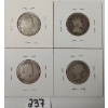 Image 2 : LOT OF 4 - CDN 25 CENT SILVER PCS - 1900, '05, '09 & '10