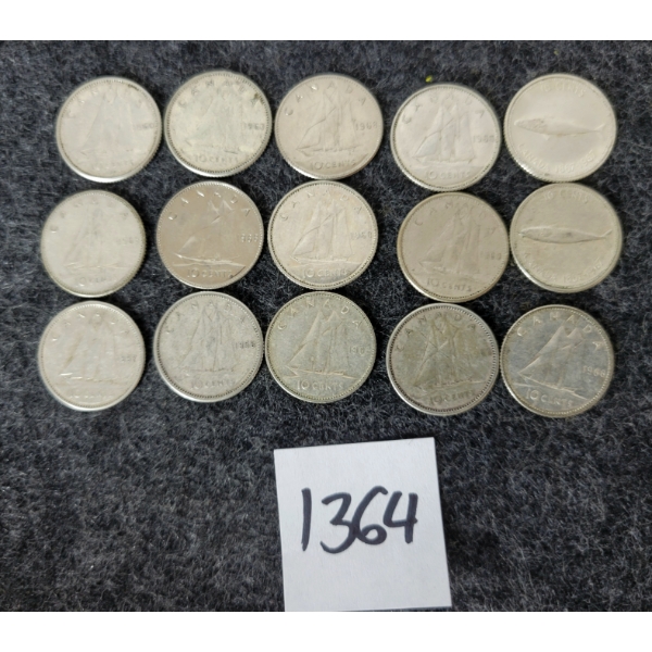 LOT OF 15 - 1956-1968 CDN SILVER DIMES