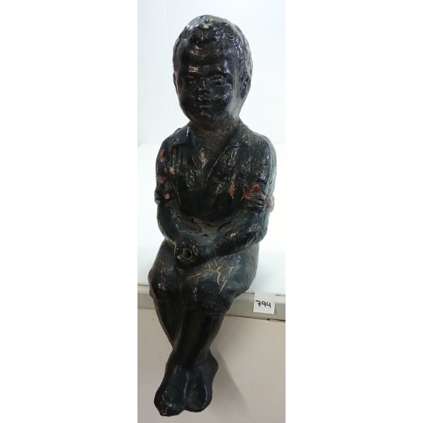 CONCRETE BLACK AMERICANA 'BOY FISHING' STATUE