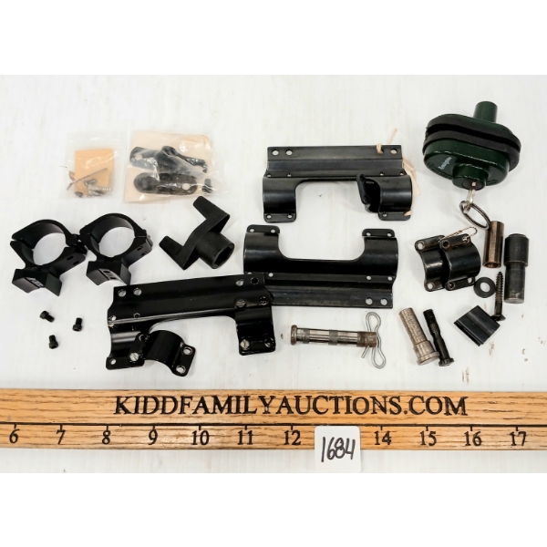 JOB LOT - MISC GUN PARTS, BASES, MOUNTS, SCOPE RINGS, TRIGGER LOCK, ETC