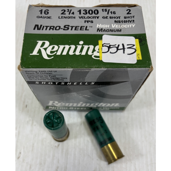 AMMO: 22 X REMINGTON 16 GA 2 3/4 INCH NO 2 - STEEL