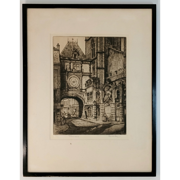 "ROUEN THE GREAT CLOCK" BY REGINALD GREEN (19TH - 20TH CENTURY BRITISH ARTIST) - FRAMED ETCHING