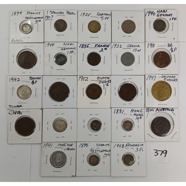 LOT OF 23 - WORLD COINS - INCL 1941 MAGYAR PENGO, 1877 SWEDEN 50RE, ETC