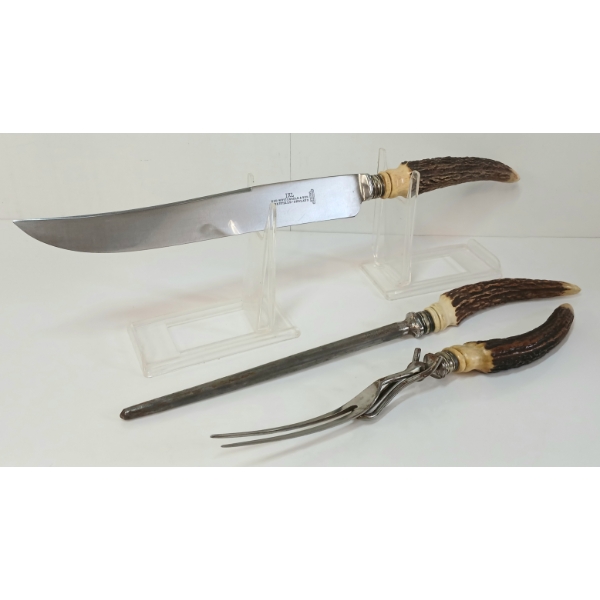 LOT OF 3 - GEORGE WOSTENHOLM & SONS ANTLER HANDLED FLATWARE