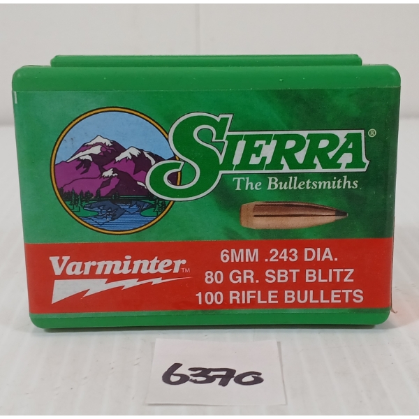 BULLETS: 100X SIERRA VARMINTER 6MM - 80GR - SBT BLITZ - SEALED