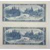 Image 2 : LOT OF 2 - 1954 CDN $5 BANKNOTES - UNCIRCULATED