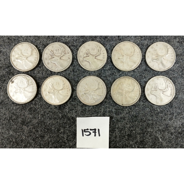 LOT OF 10 - 1939-1966 CDN 25 CENT SILVER COINS