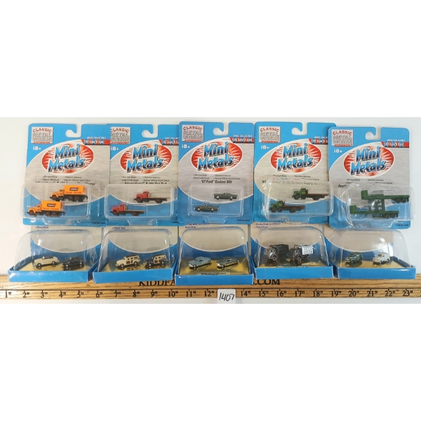 LOT OF 10 - MINI METALS DIECAST N SCALE TRACKSIDE VEHICLES - HUDSON HORNEY, DUMP TRUCK, ETC