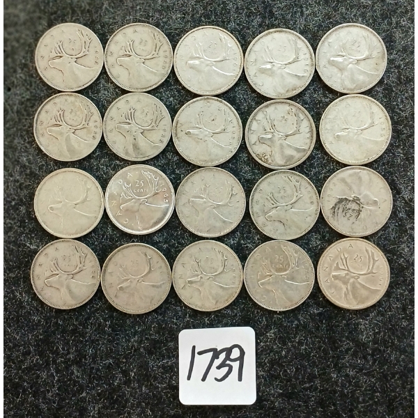 LOT OF 20 - 1945-1966 CDN 25 CENT COINS