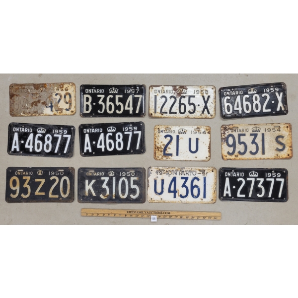 LOT OF 12 - 1950-1959 ONTARIO LICENCE PLATES