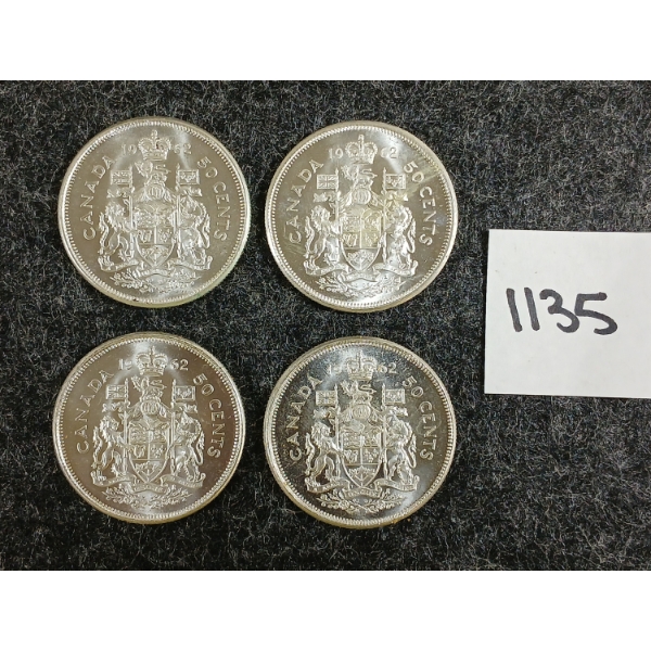 LOT OF 4 - 1962 CDN 50 CENT SILVER COINS